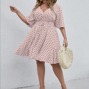 Plus size polka dot dress-pink